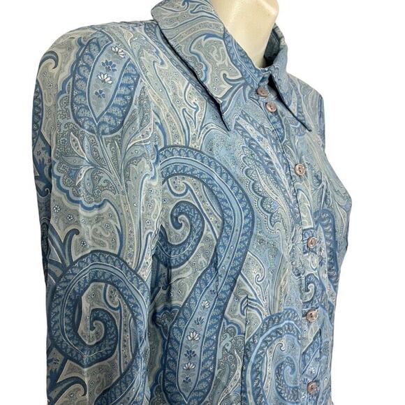 Bebe Y2K Vintage Button Up Wide Sheer Fairy Bell Sleeve Paisley Top Shirt XS - Picture 6 of 16